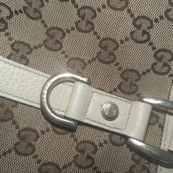 Gucci Authentic Monogram Tote GG Abbey Cream Leather Canvas Medium Bag EUC Chic - Picture 11 of 14